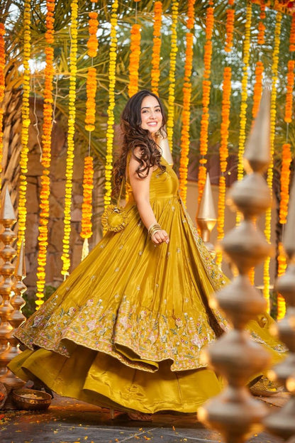 Designer Heavy Crepe Silk Anarkali Suit Set