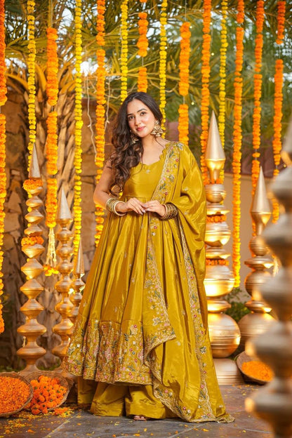 Designer Heavy Crepe Silk Anarkali Suit Set
