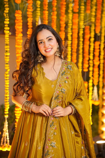 Designer Heavy Crepe Silk Anarkali Suit Set