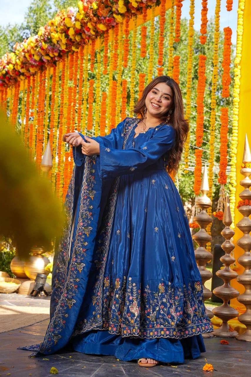 Premium Designer Heavy Crepe Silk Anarkali Suit Set