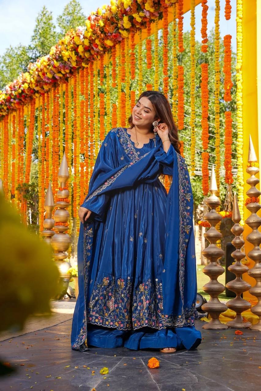 Premium Designer Heavy Crepe Silk Anarkali Suit Set