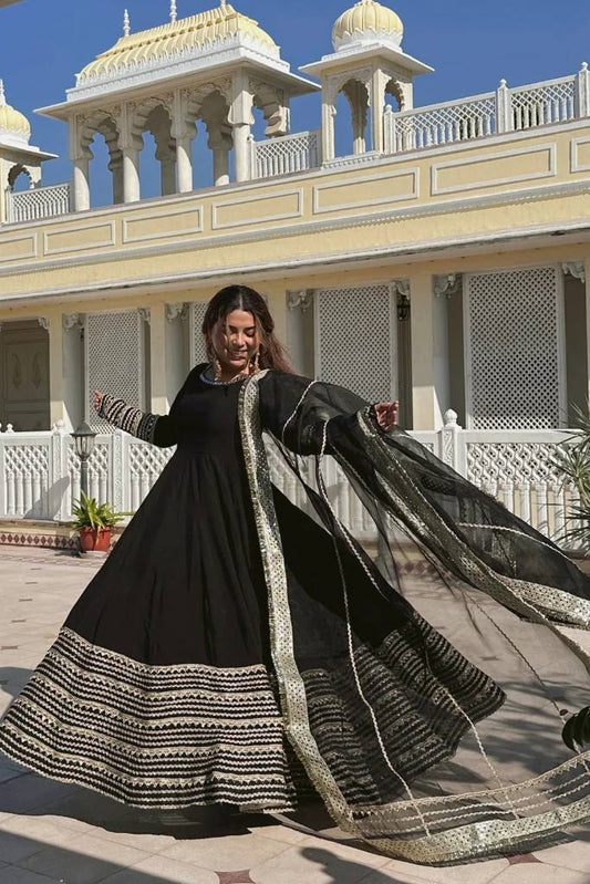 Black Embroidered Work Anarkali Suit Set  SET [3 PCS]