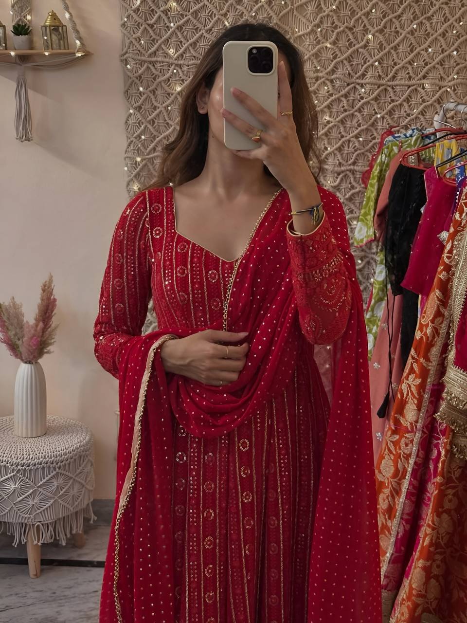 Lakhnavi Embroidered Work Anarkali Suit Set  SET [3 PCS]