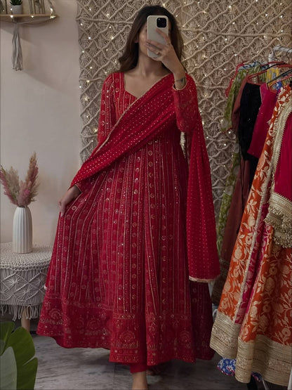 Lakhnavi Embroidered Work Anarkali Suit Set  SET [3 PCS]