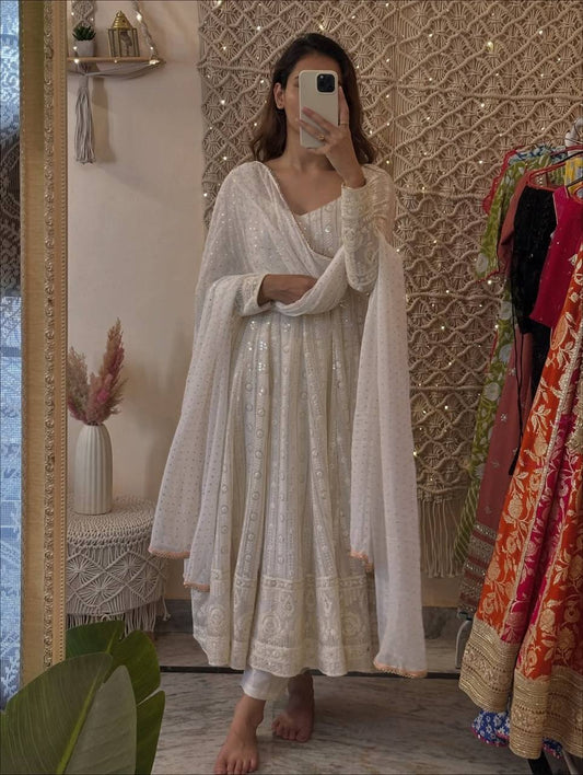 Lakhnavi Embroidered Work Anarkali Suit Set  SET [3 PCS]