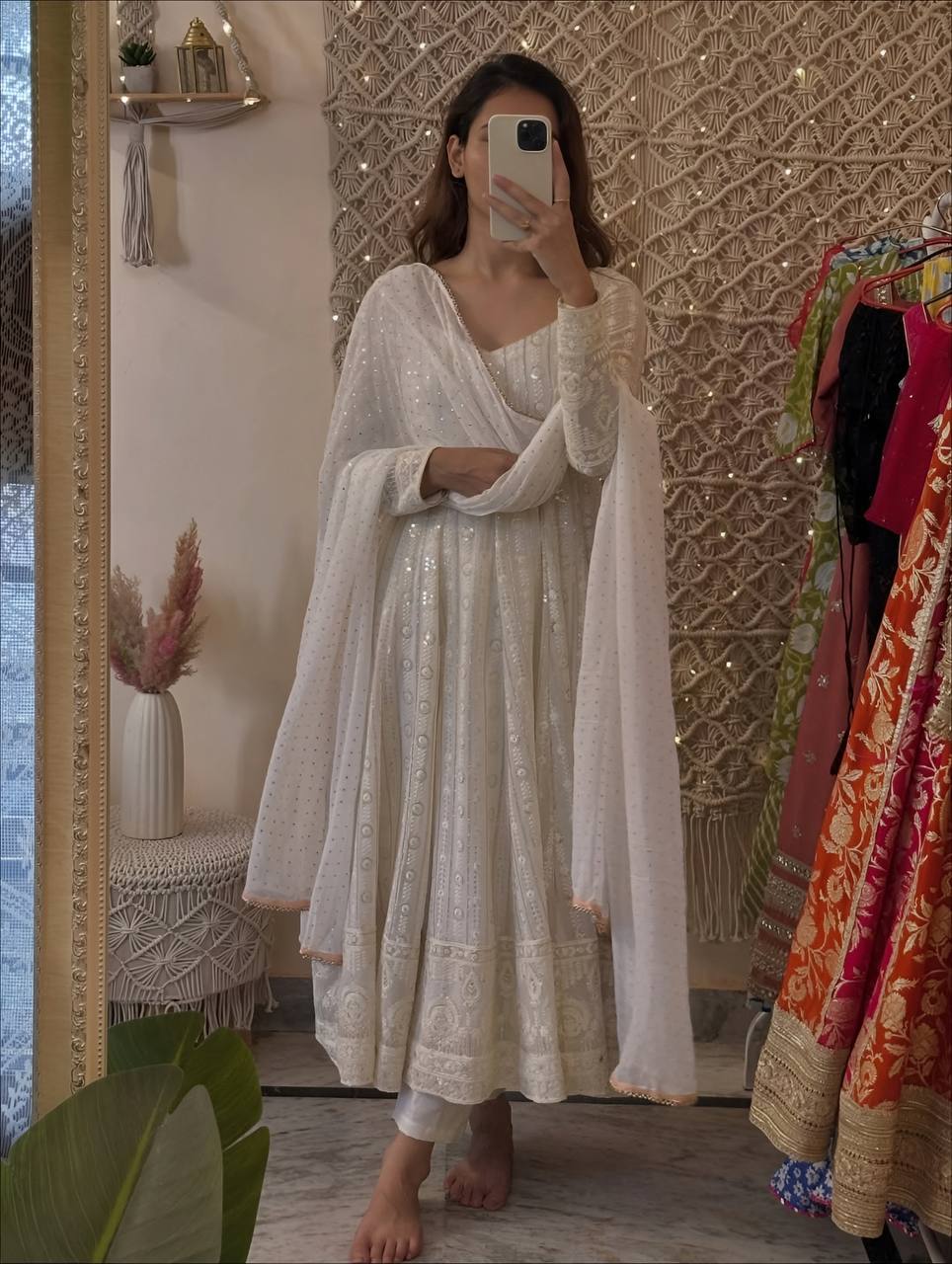 Lakhnavi Embroidered Work Anarkali Suit Set  SET [3 PCS]