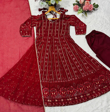 Lakhnavi Embroidered Work Anarkali Suit Set  SET [3 PCS]