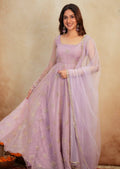 Organza Anarkali Suit with Rose Motif Embroidery & Net Dupatta