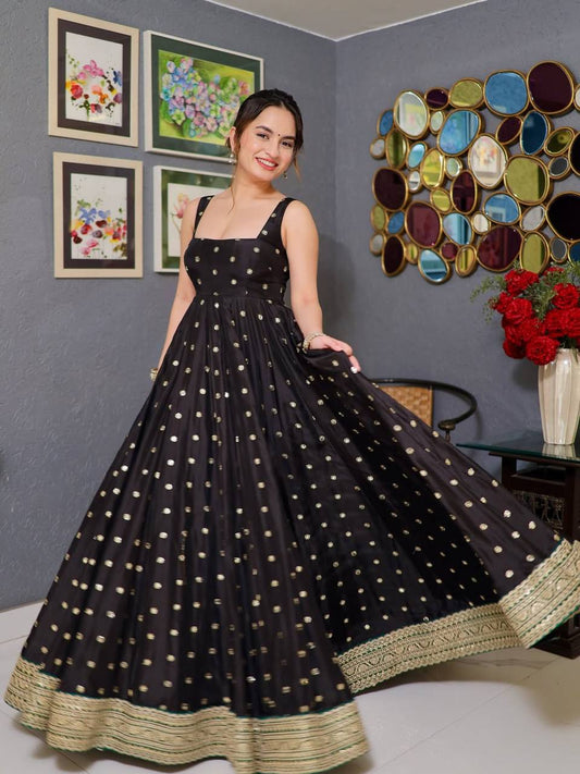 Very Attractive Black Silk Designer Anarkali Suit Set