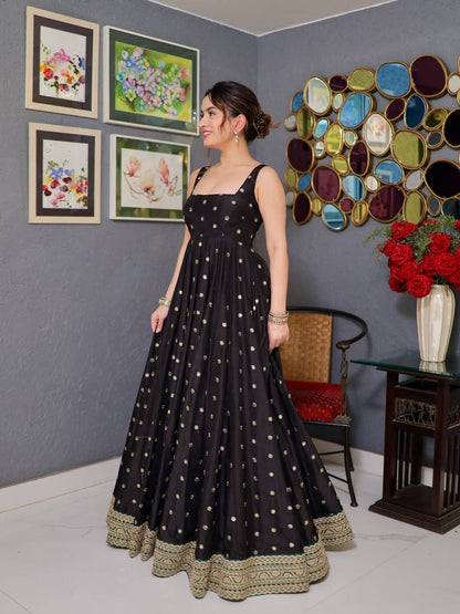 Very Attractive Black Silk Designer Anarkali Suit Set