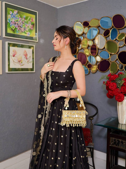 Very Attractive Black Silk Designer Anarkali Suit Set