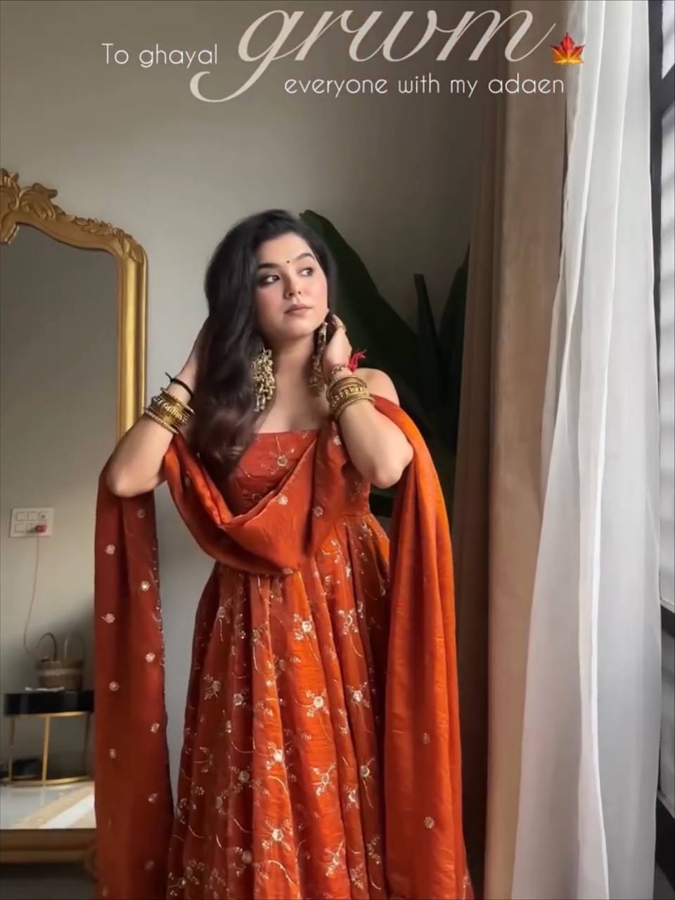 Radiant Elegance Orange Embroidered Anarkali Suit Set