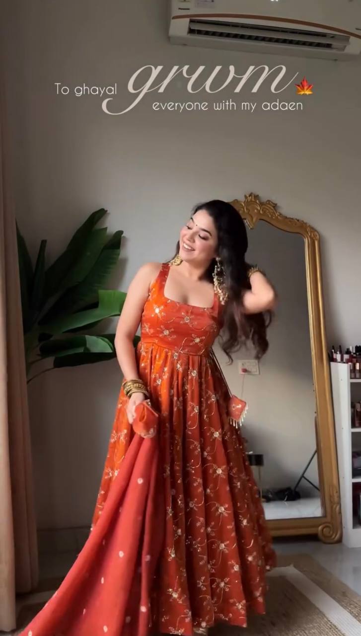 Radiant Elegance Orange Embroidered Anarkali Suit Set