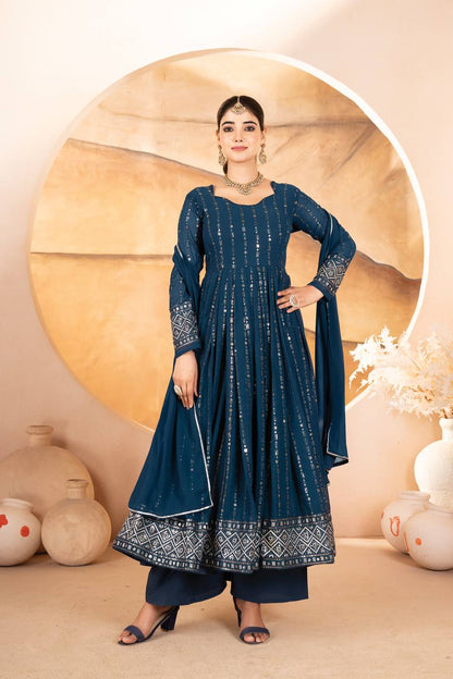 Premium Midnight Blue Anarkali Suit Set