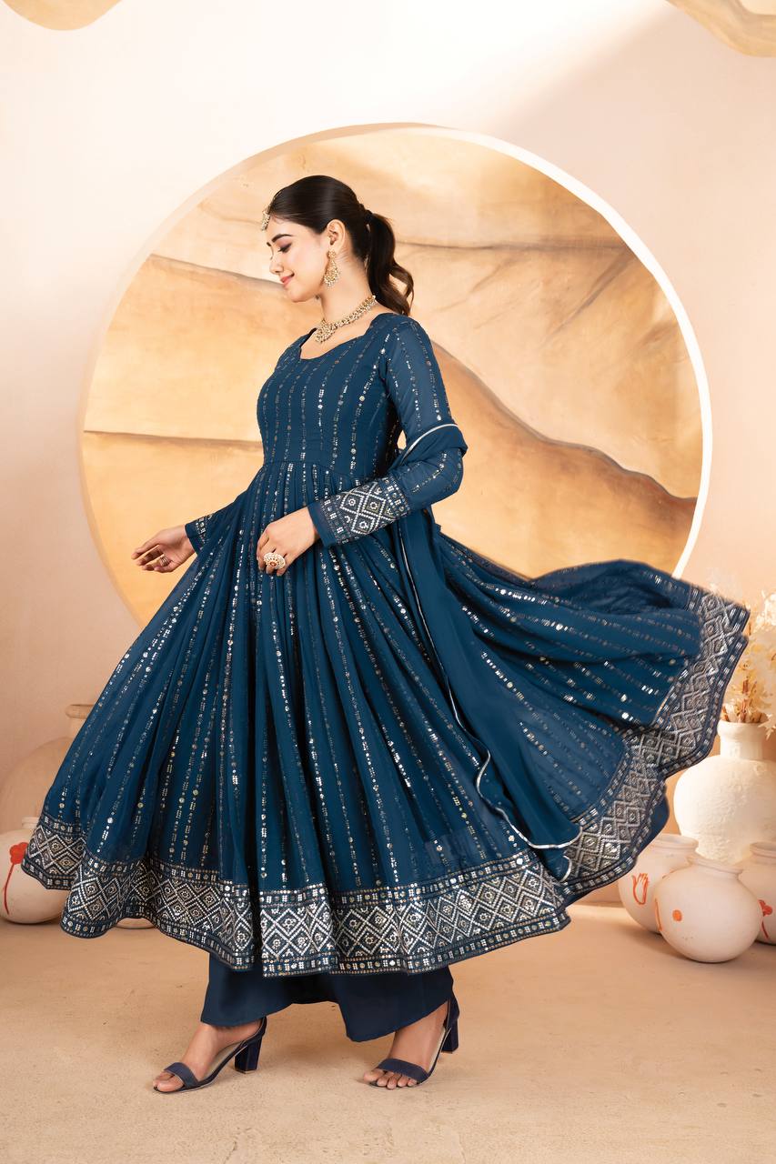 Premium Midnight Blue Anarkali Suit Set