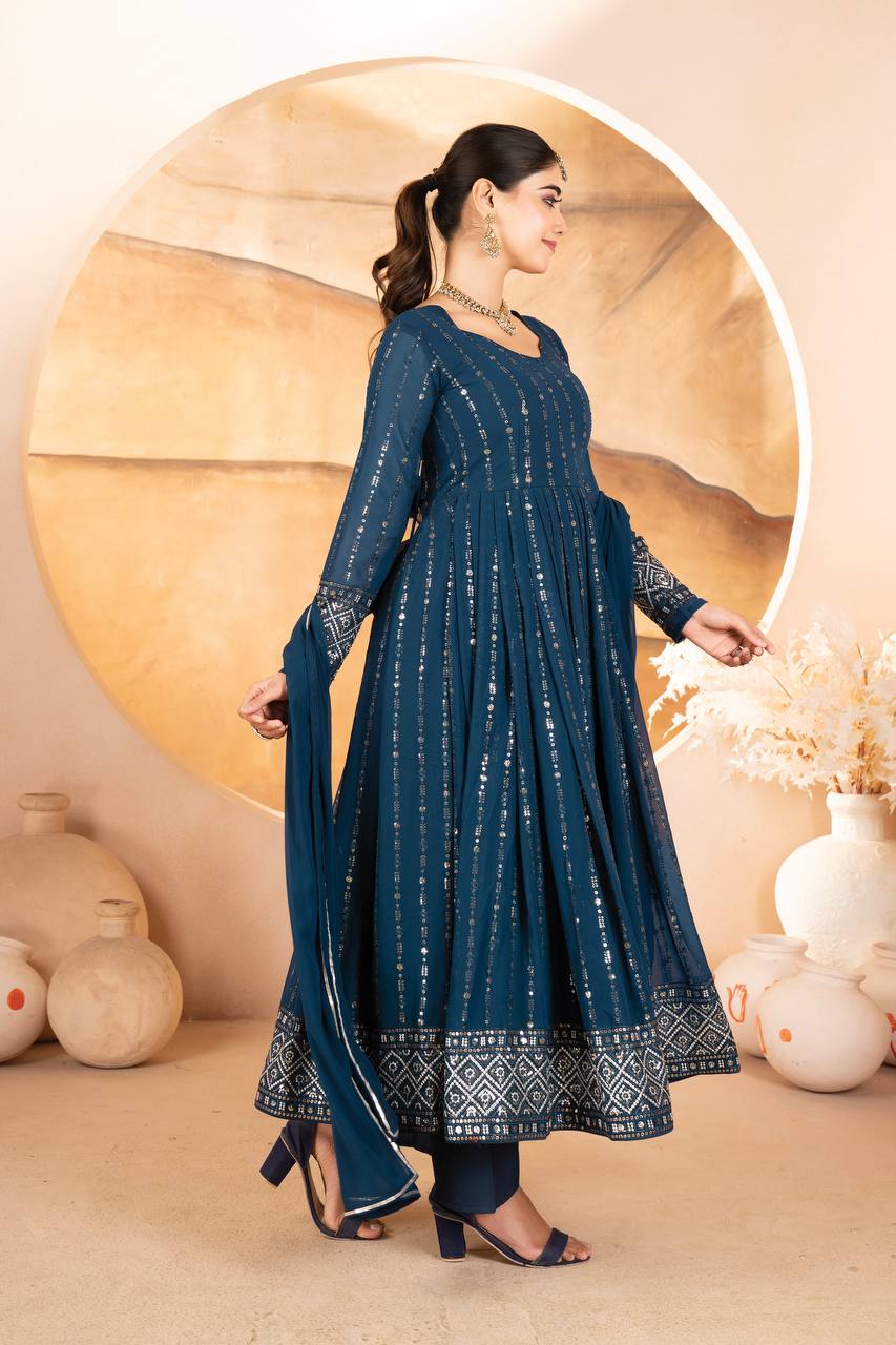 Premium Midnight Blue Anarkali Suit Set