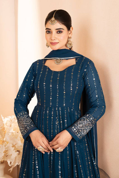 Premium Midnight Blue Anarkali Suit Set