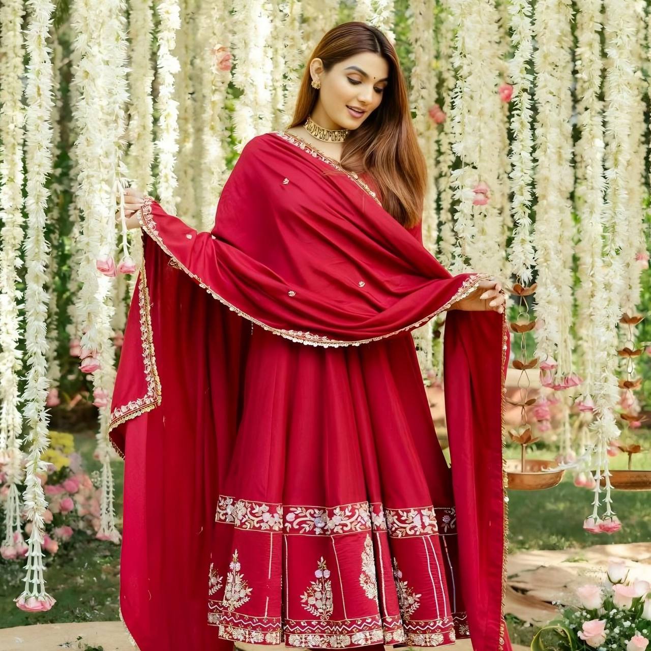 ROMAN FESTIVE BLOOM DESIGNER ANARKALI SUIT SET