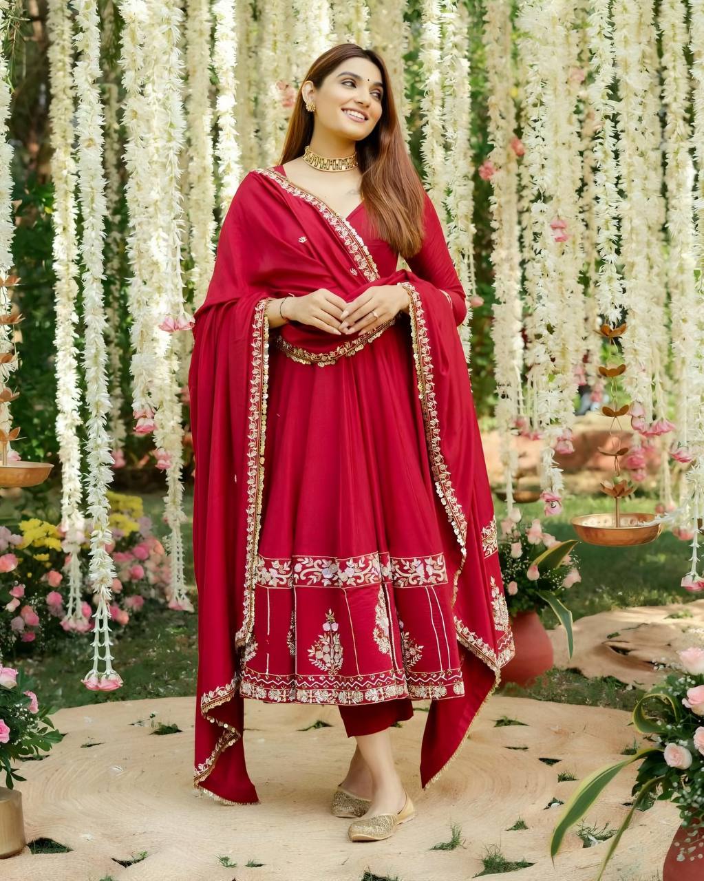 ROMAN FESTIVE BLOOM DESIGNER ANARKALI SUIT SET