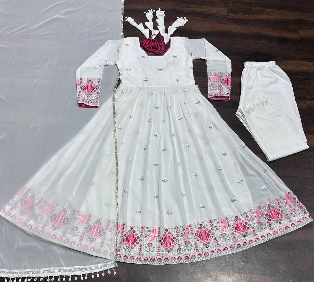 White Embroidered Festive Wear Anarkali Suit