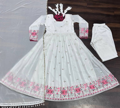 White Embroidered Festive Wear Anarkali Suit