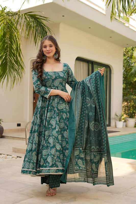 Premium Readymade Anarkali Suit Set with Digital Print & Embroidery