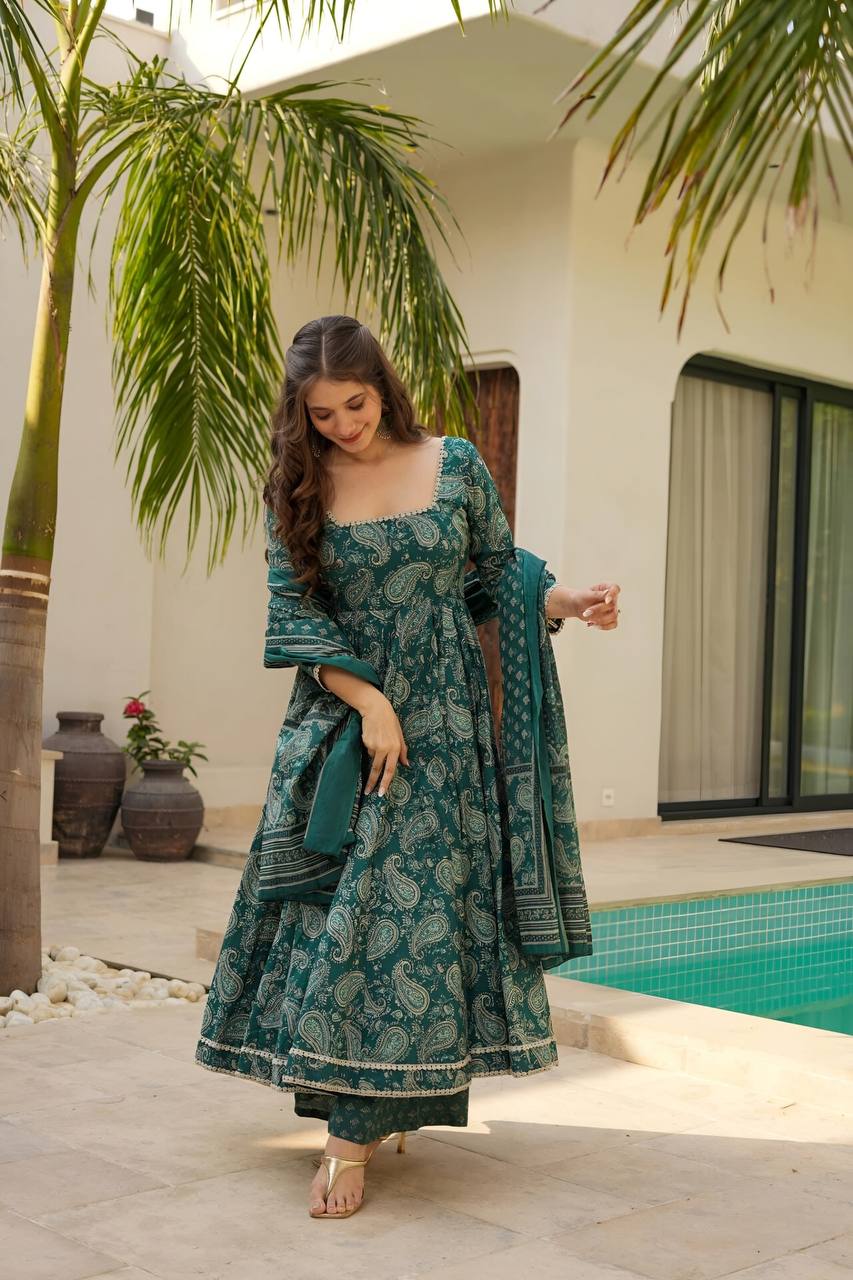 Premium Readymade Anarkali Suit Set with Digital Print & Embroidery