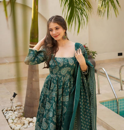 Premium Readymade Anarkali Suit Set with Digital Print & Embroidery