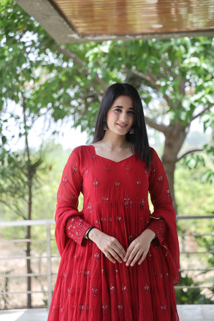 PREMIUM DESIGNER MAROON COLOURED ANARKALI SUIT SET