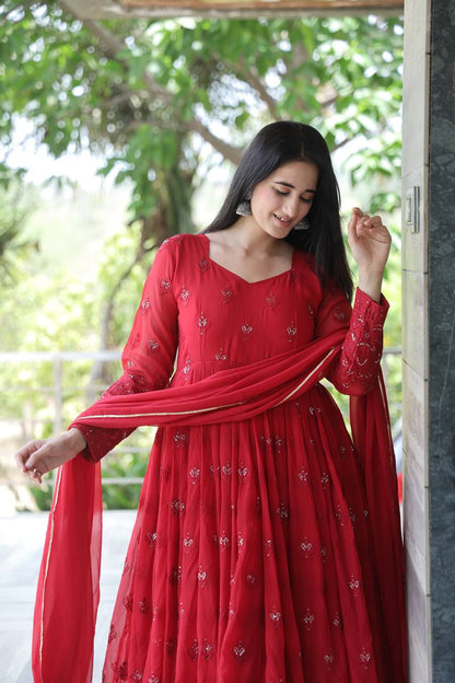 PREMIUM DESIGNER MAROON COLOURED ANARKALI SUIT SET