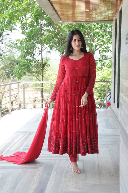 PREMIUM DESIGNER MAROON COLOURED ANARKALI SUIT SET