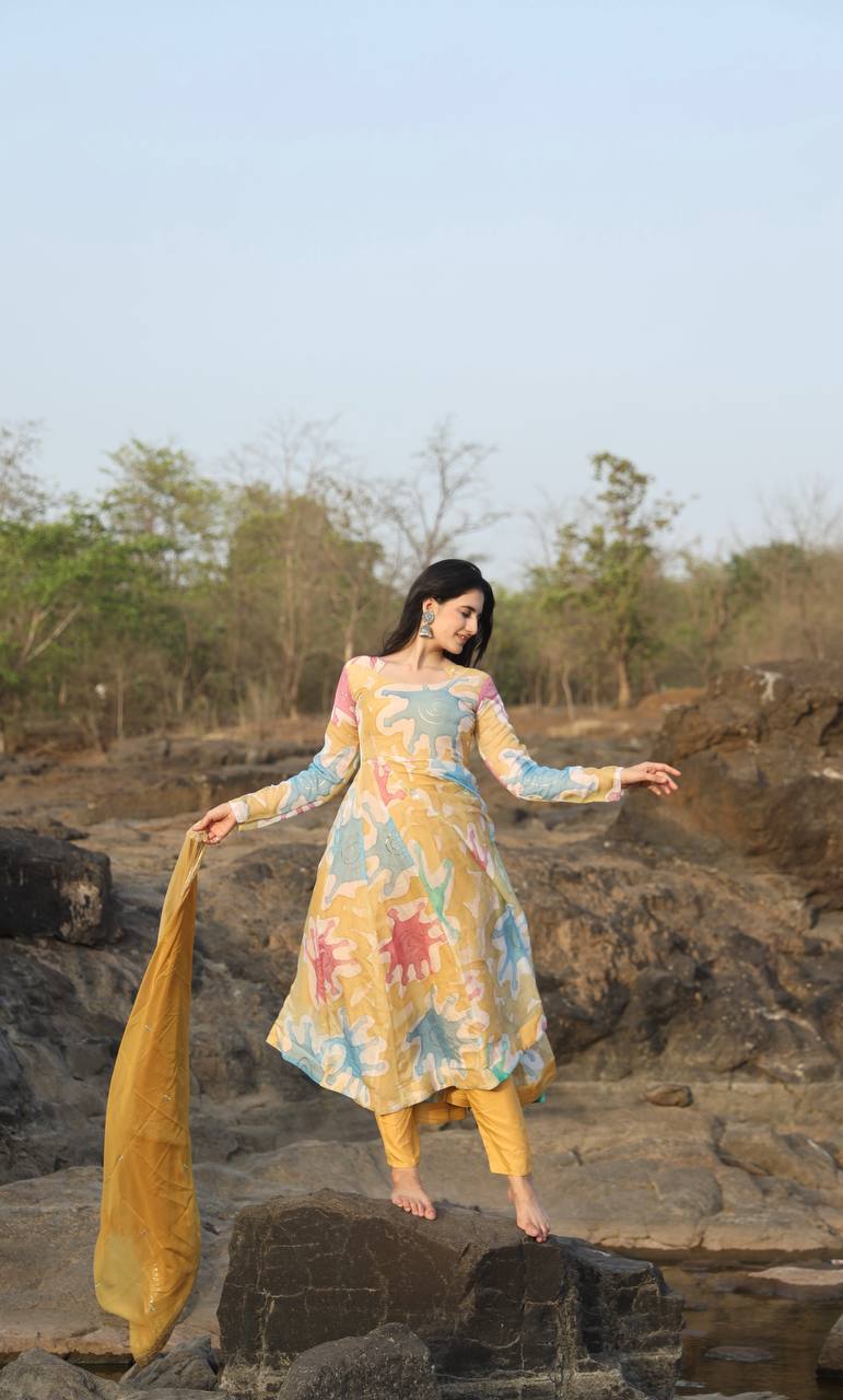 HANDPRINT PREMIUM READYMADE ANARKALI SUIT SET [3 PIS]