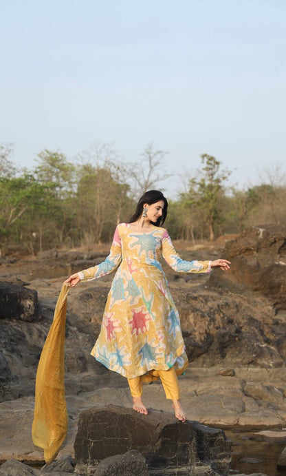 HANDPRINT PREMIUM READYMADE ANARKALI SUIT SET [3 PIS]