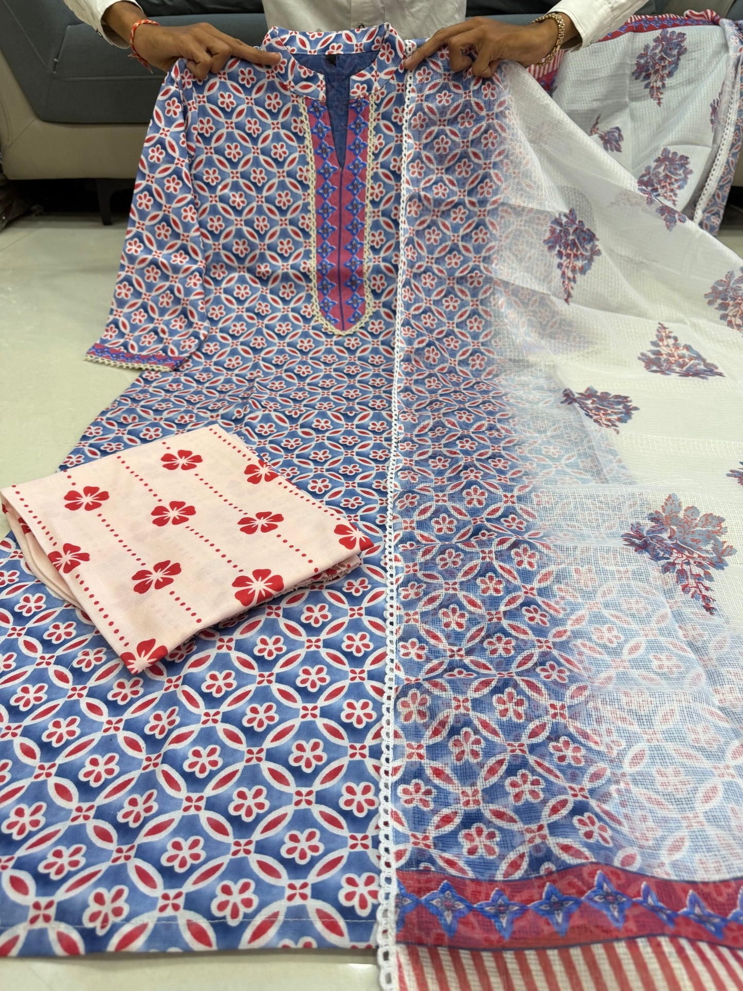 Very Attractive Printed Work Linen Suit Sets