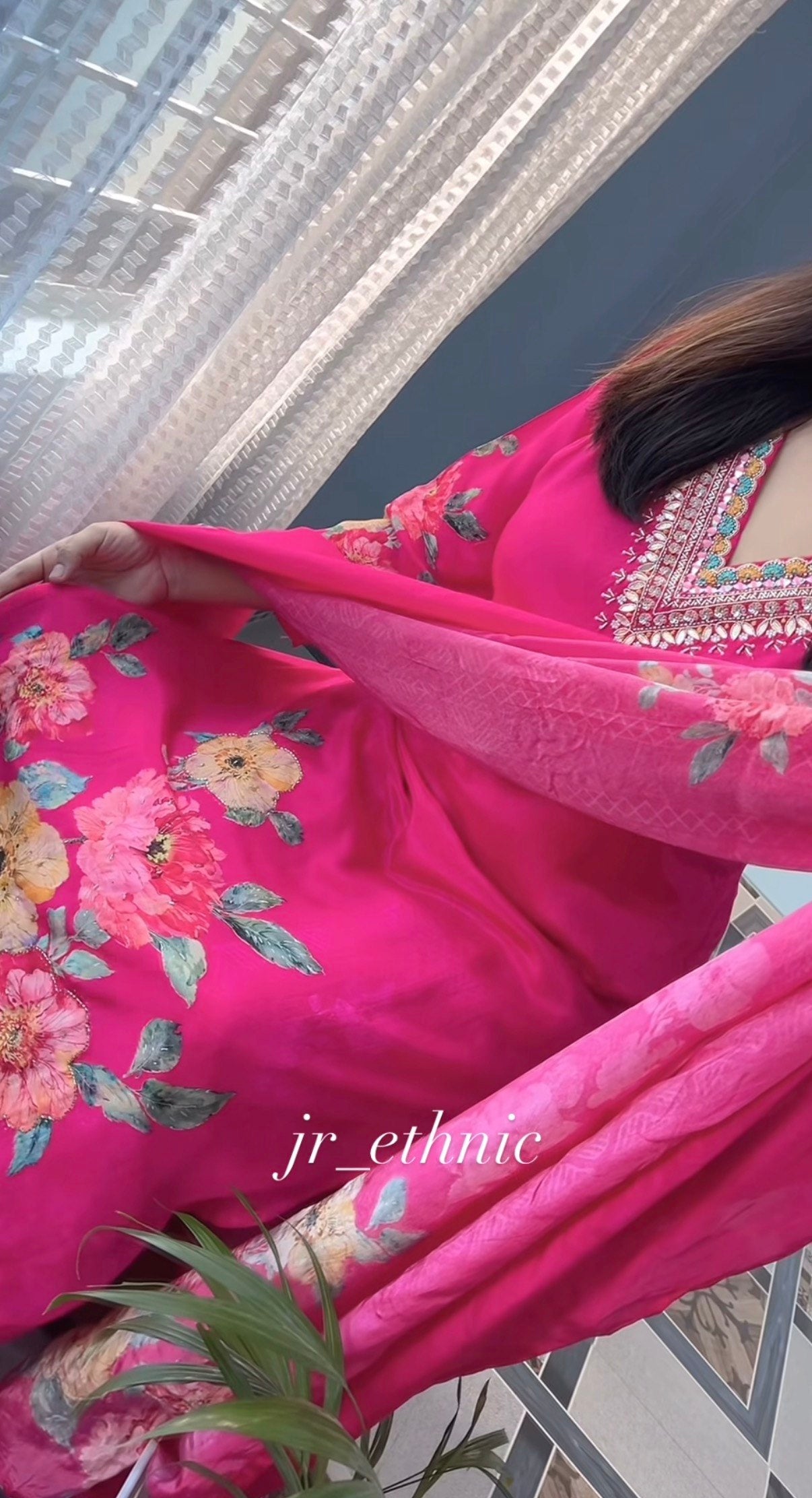 Premium Pink Floral Suit Set with Heavy Fancy Hand Work