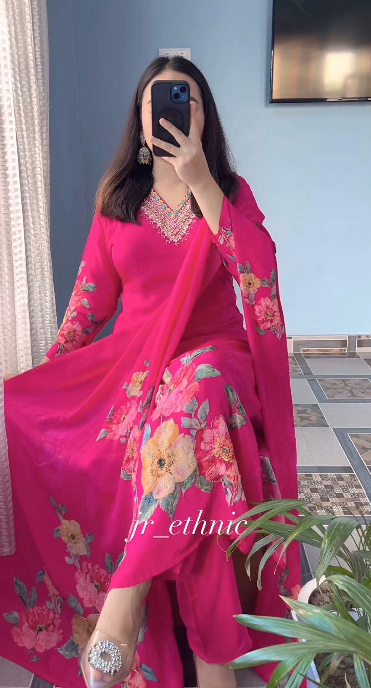 Premium Pink Floral Suit Set with Heavy Fancy Hand Work