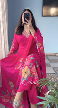 Premium Pink Floral Suit Set with Heavy Fancy Hand Work