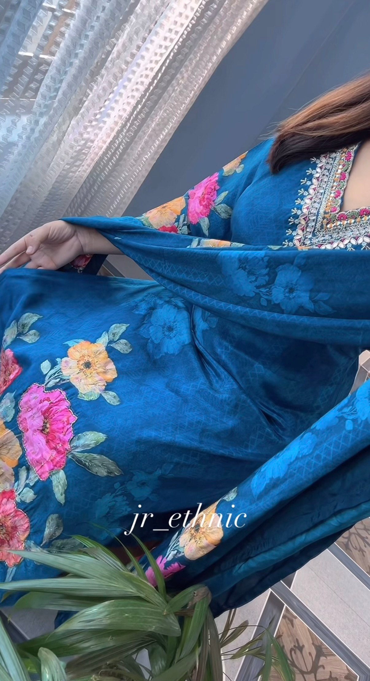 Premium Blue Floral Suit Set with Heavy Fancy Hand Work