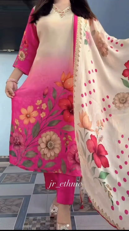 Elegant Floral Suit Set with Heavy Fancy Hand Work