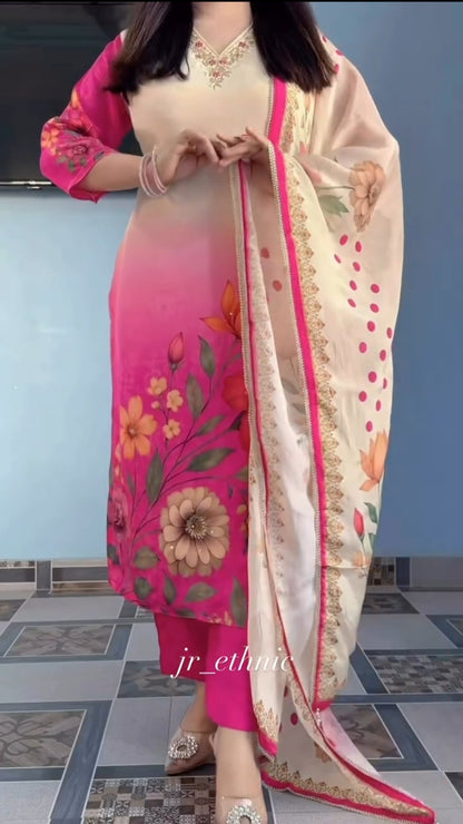Elegant Floral Suit Set with Heavy Fancy Hand Work