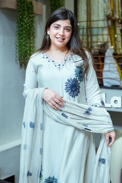 Premium Pure Linen Floral Suit Set for Women