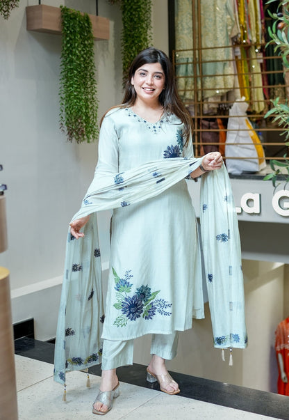 Premium Pure Linen Floral Suit Set for Women