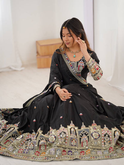 Designer Black Natural Crepe Silk Embroidered Lehenga Choli