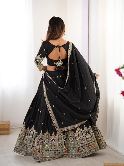 Designer Black Natural Crepe Silk Embroidered Lehenga Choli