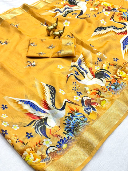 Sunlit Charm Bird Motif Designer Saree