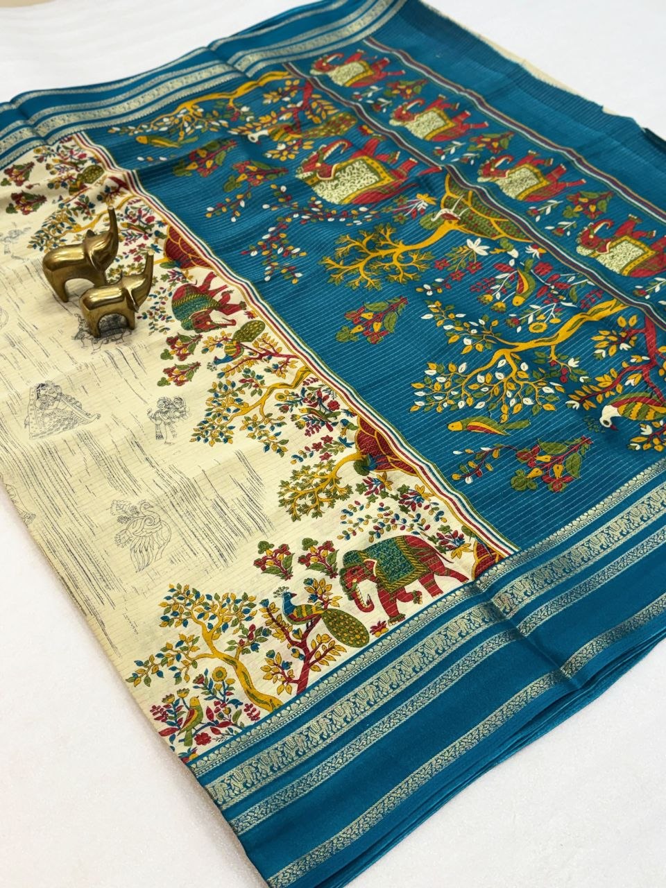 Rangrekha Cream Saree with Colourful Statement Pallu