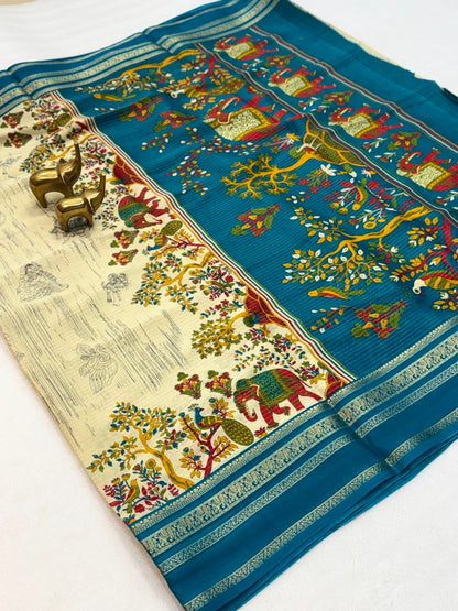 Rangrekha Cream Saree with Colourful Statement Pallu