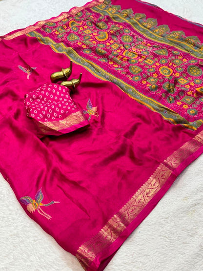 Heritage Fusion Marshmallow Silk Saree with Heavy Woven Jacquard Border
