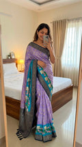 Lavender Bandhani Saree with Kanchi Pattu Zari Border & Fusion Pallu