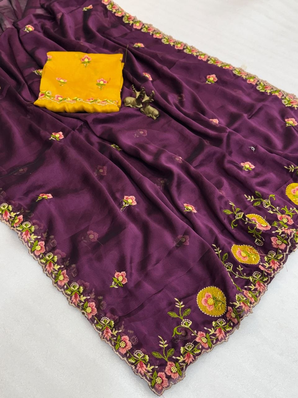 Regal Plum Embroidered Border Luxury Saree